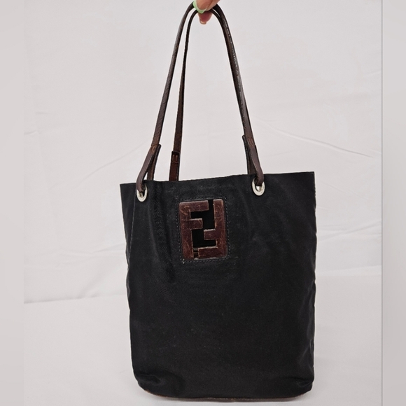 Fendi Vintage Zucca Tote Bag In Black Nylon And Leather Monogram - Picture 1 of 17